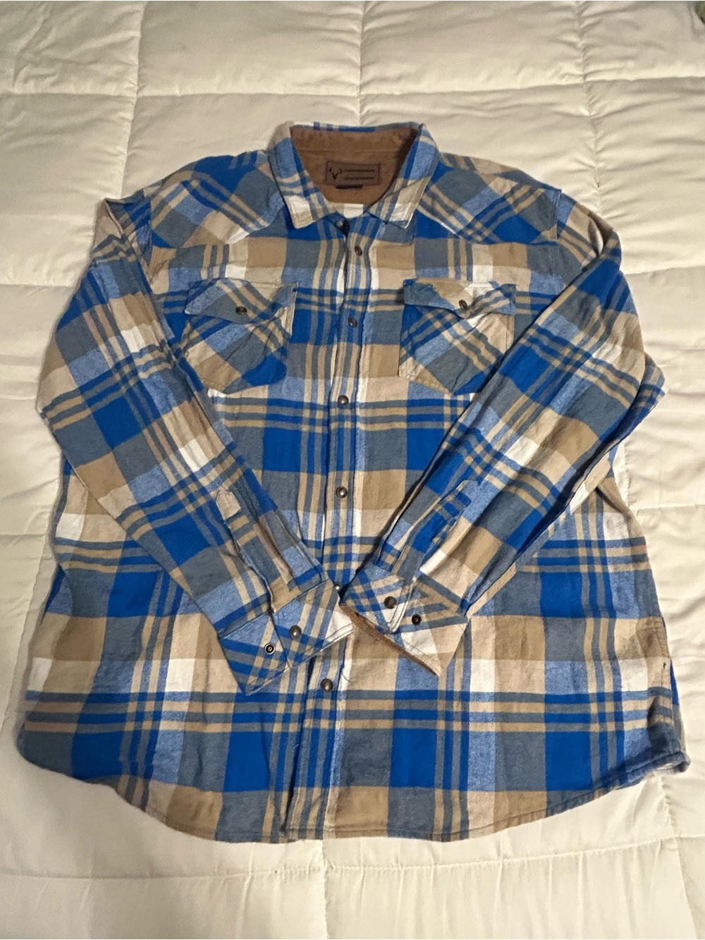 Legendary Whitetails Blue and Tan Plaid Flannel Button-Down Shirt